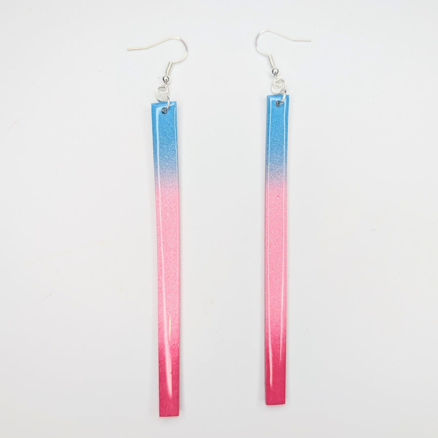 Sparkly Red, Pink & Blue Long Drop Earrings