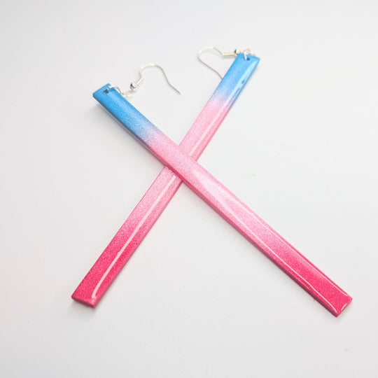 Sparkly Red, Pink & Blue Long Drop Earrings