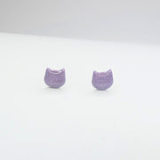 Sparkly Purple Cat Face Stud Earrings