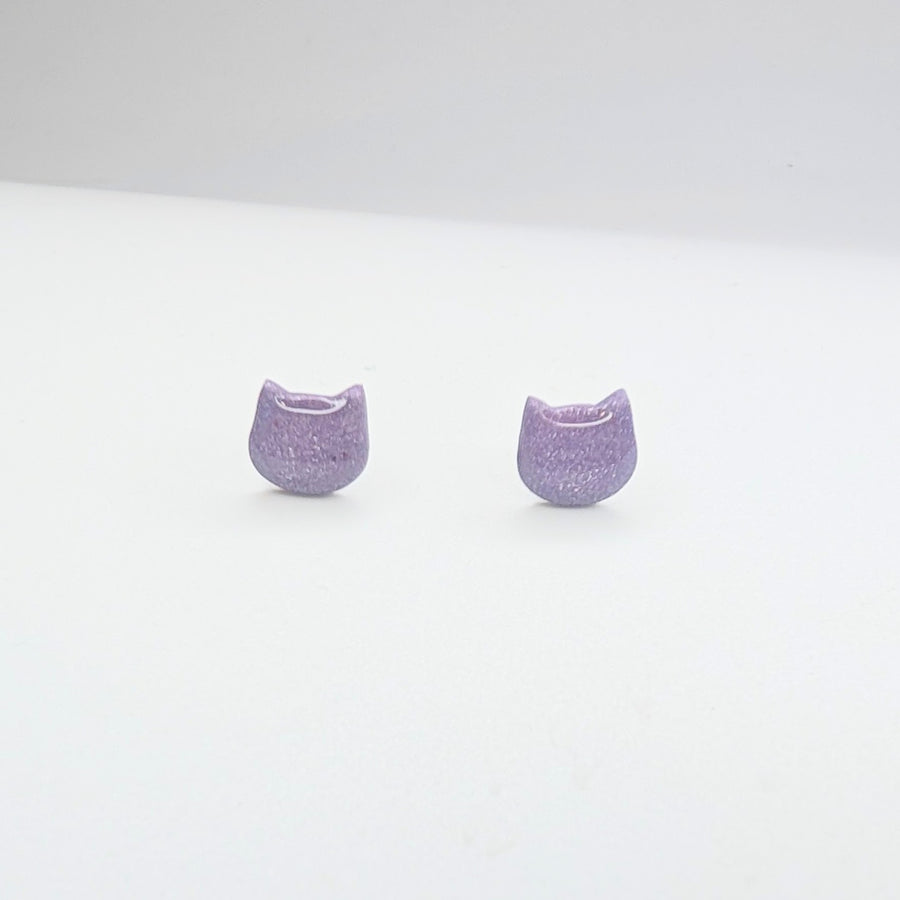 Sparkly Purple Cat Face Stud Earrings