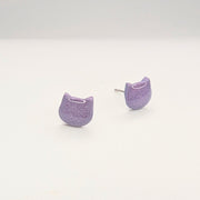 Sparkly Purple Cat Face Stud Earrings