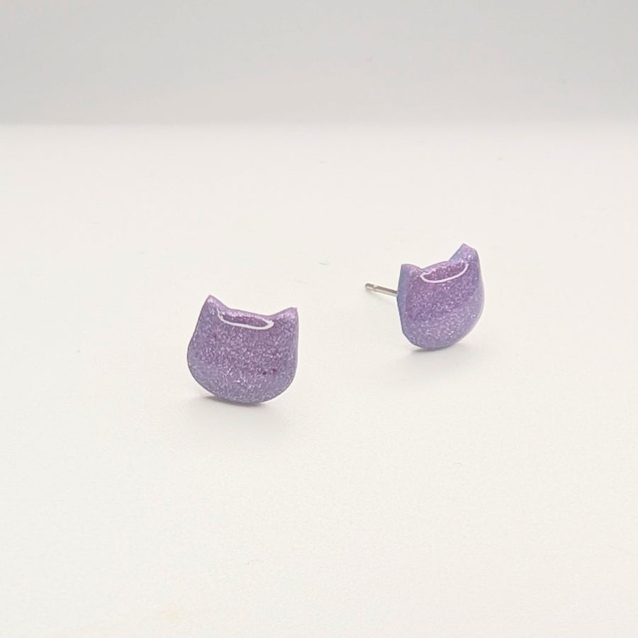 Sparkly Purple Cat Face Stud Earrings