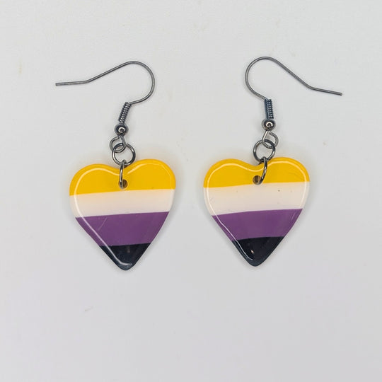 Non Binary Heart Drops LGBTQ+ Jewellery Enby Earrings