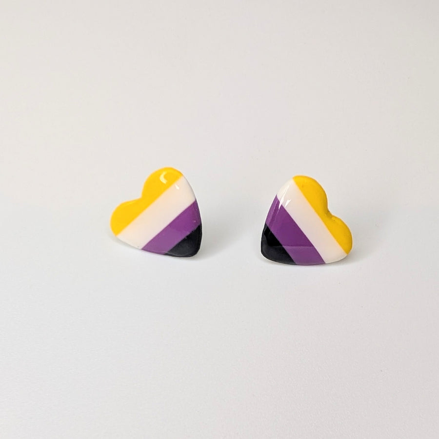 Non Binary Heart Flag Studs LGBTQ+ Polymer Clay Earrings