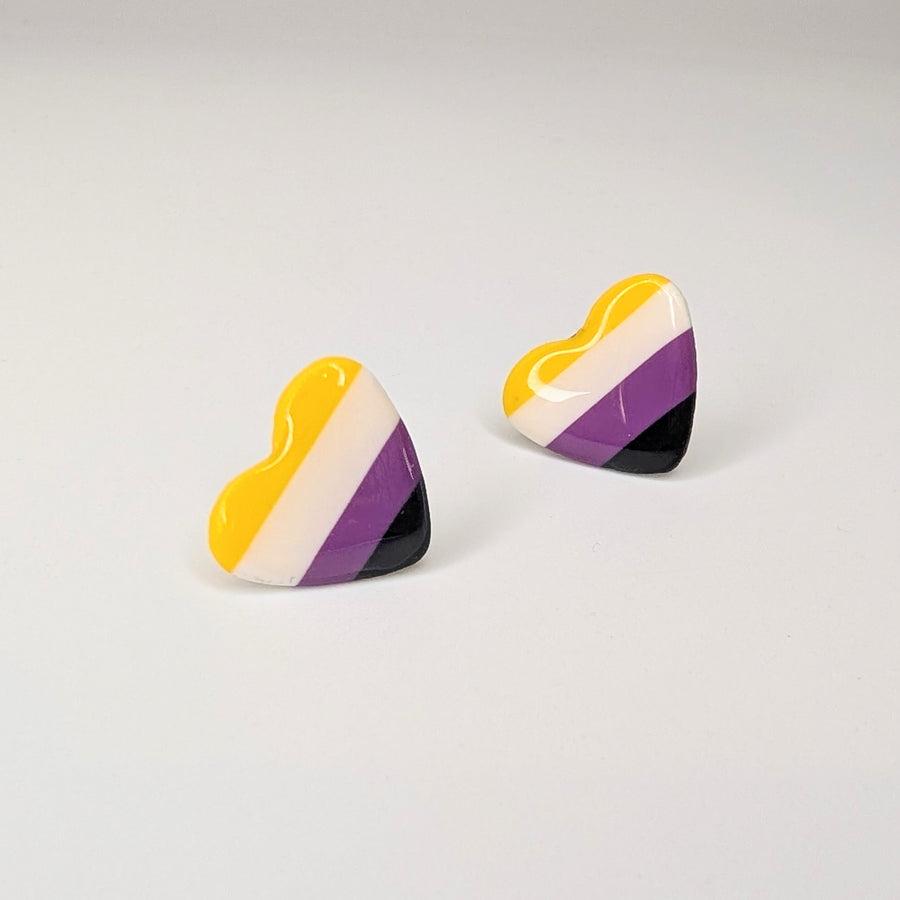 Non Binary Heart Flag Studs LGBTQ+ Polymer Clay Earrings