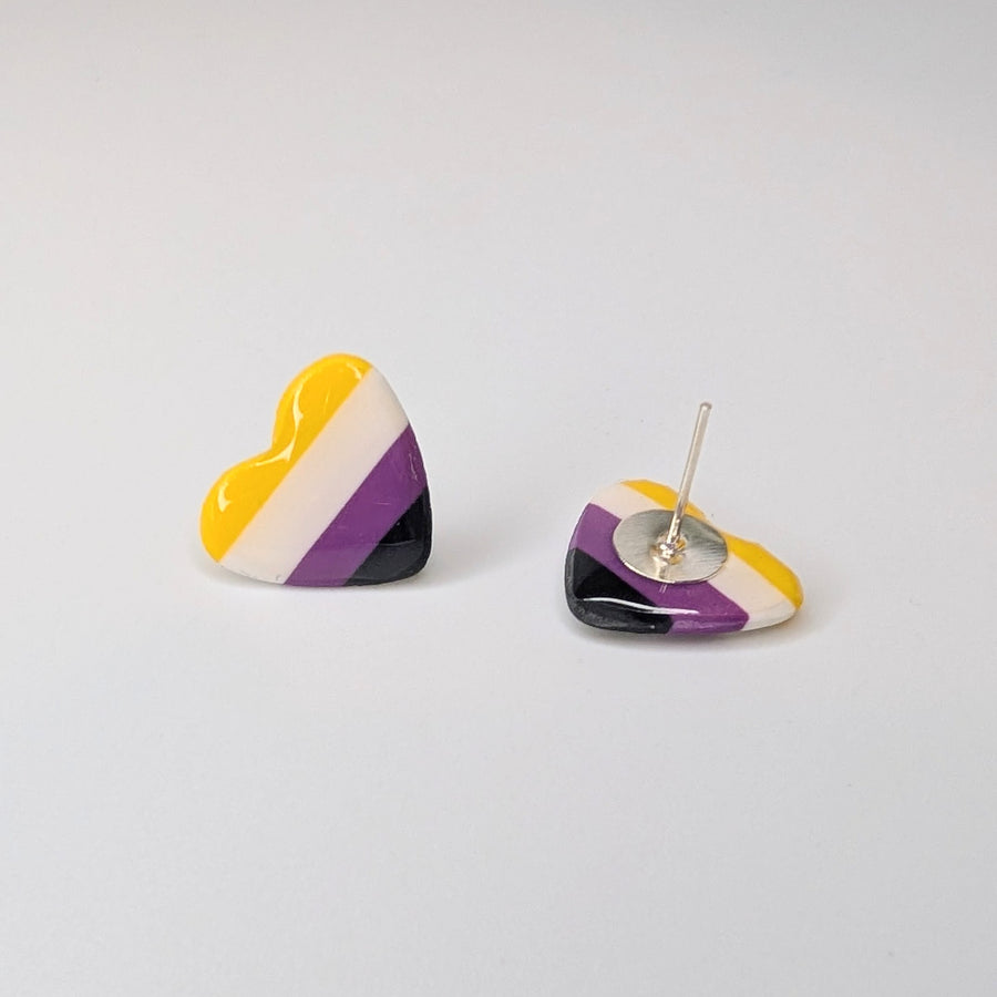 Non Binary Heart Flag Studs LGBTQ+ Polymer Clay Earrings