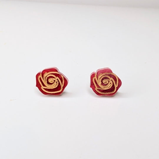 Red Acrylic Rose Stud Earrings