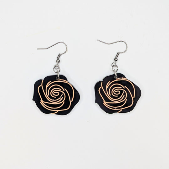 Black Acrylic Oversized Rose Drop Earrings