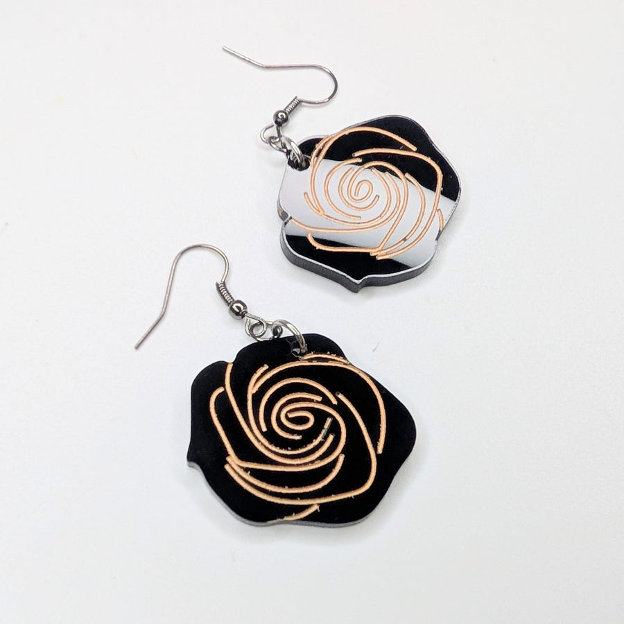 Black Acrylic Oversized Rose Drop Earrings