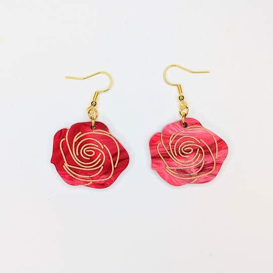 Red Acrylic Oversized Rose Drop Earrings