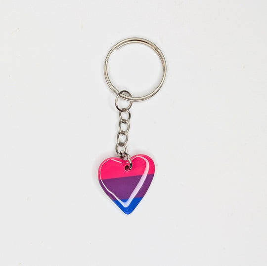 LBGTQ+ Polymer Clay Bisexual Heart Keyring Pride Jewellery