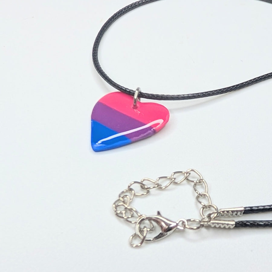 LGBTQ+ Bisexual Heart Necklace Polymer Clay Pride Jewellery