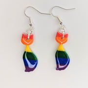 Pride Rainbow Slender Cat Earrings, LGBTQ+ Queer Jewellery