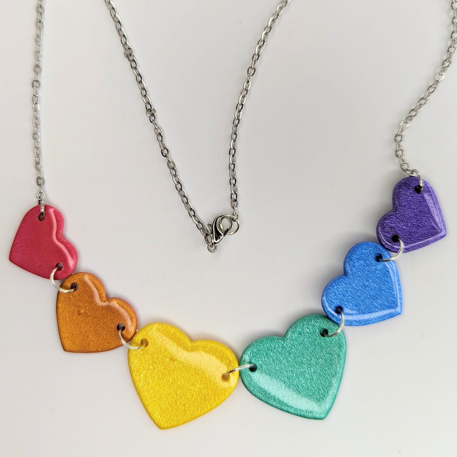 LGBTQ+ Pride Rainbow Heart Statement Necklace