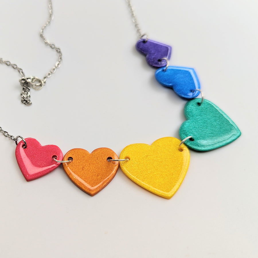 LGBTQ+ Pride Rainbow Heart Statement Necklace