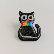 Pride Rainbow Black Cat Badge, LGBTQ+ Cat Jewellery