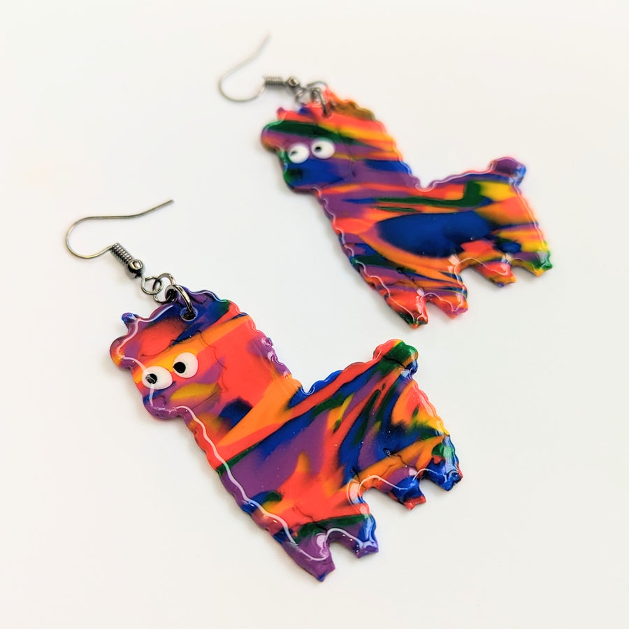 Pride Rainbow Marbled Llama Earrings, LGBTQ+ Queer Jewellery