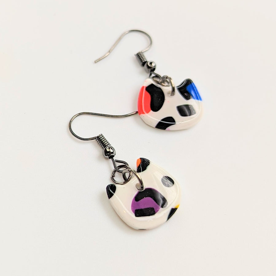 Pride Rainbow Leopard Print Cat Face Drop Earrings, LGBTQ+ Queer Jewellery