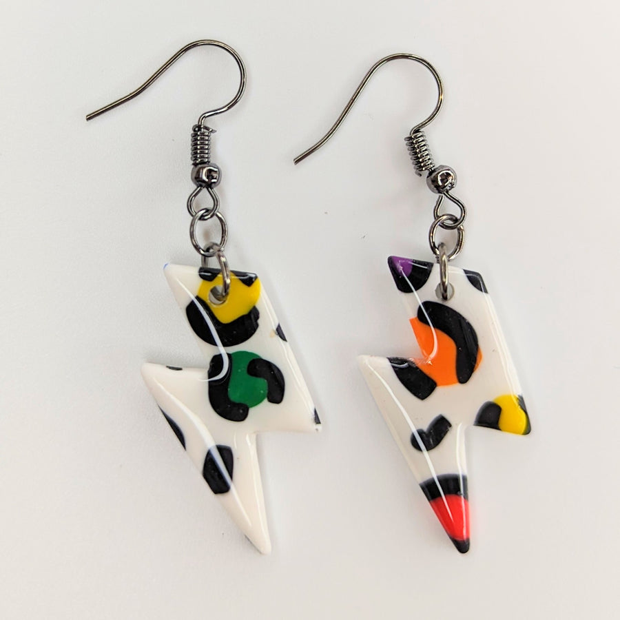 Pride Rainbow Leopard Print Lightning Bolt Earrings, LGBTQ+ Queer Jewellery