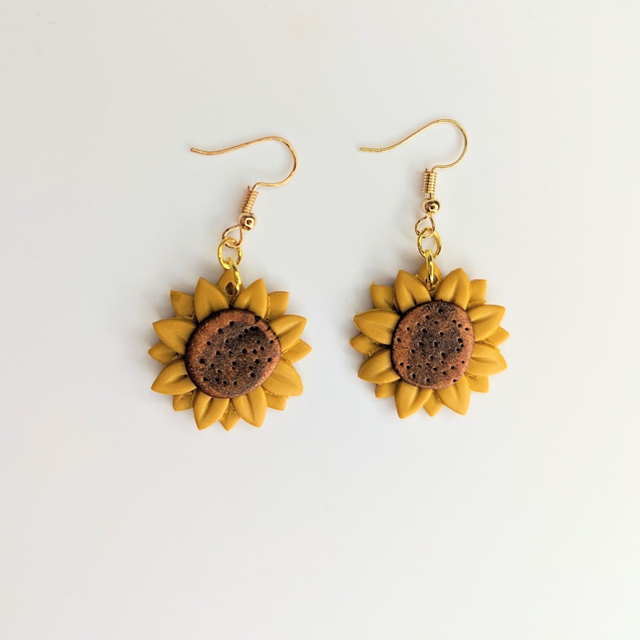 Yellow Sunflower Drop Earrings, Polymer Clay Jewellery