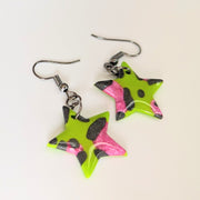 Green & Sparkly Pink Leopard Print Star Polymer Clay Earrings