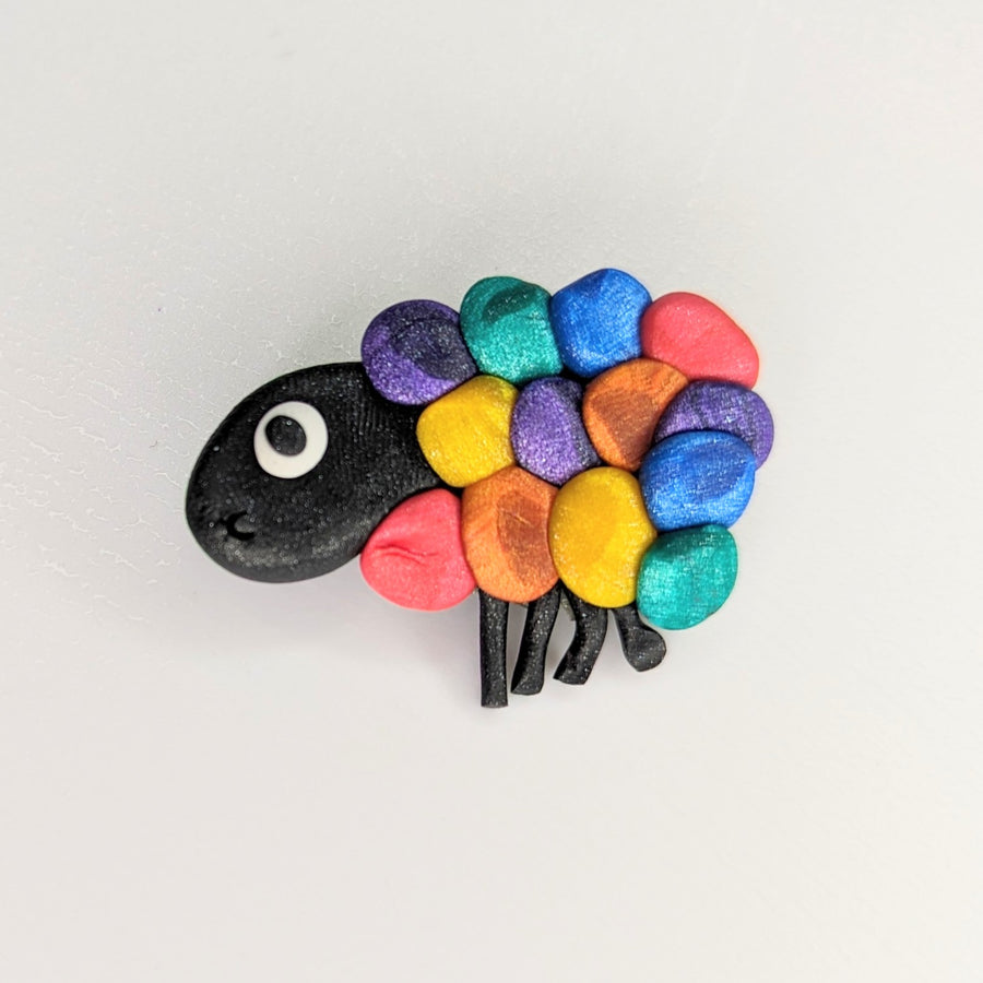 Rainbow Fluffy Sheep LGBTQ+ Queer Sheep Pin Badge Polymer Clay