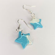 Blue and Sparkly White Cute Star Drop Earrings