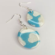 Medium Blue and Sparkly White Cloud Circle Drop Earrings