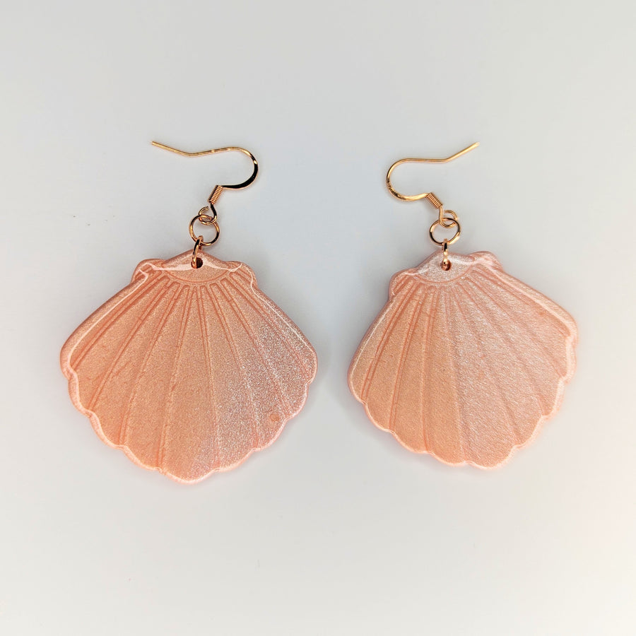 Oversized Sparkly Pink Seashell Drop Earrings
