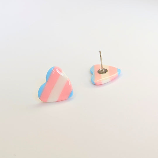 Transgender Heart Stud Earrings LGBTQ+ Trans Pride Polymer Clay Jewellery