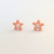 Cute Sparkly Pink with White Centre Flower Studs, Polymer Clay Earrings