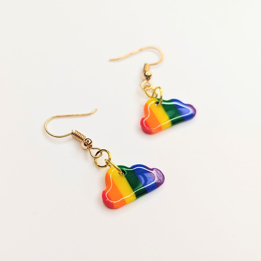 Cute Rainbow Cloud LGBTQIA Drop Earrings, Polymer Clay Jewellery