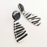 Sparkly Black & White Zebra Print Teardrop Trapeze Earrings