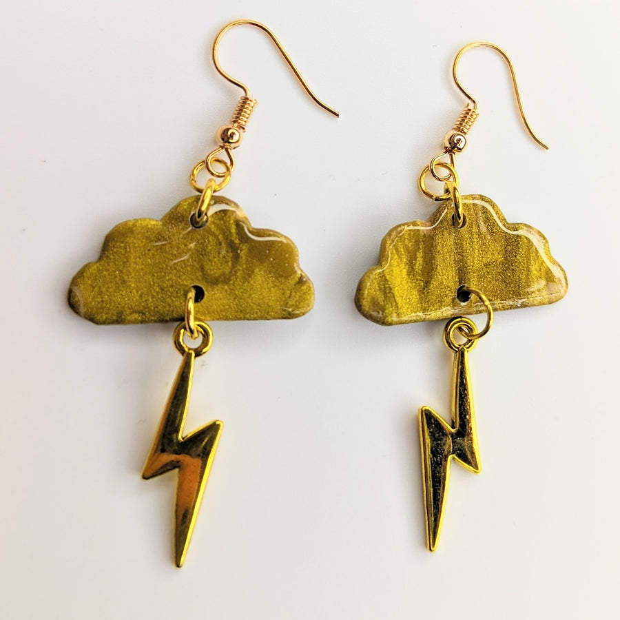 Marbled Gold Cloud with Lightning Bolt Charm Trapeze Earrings