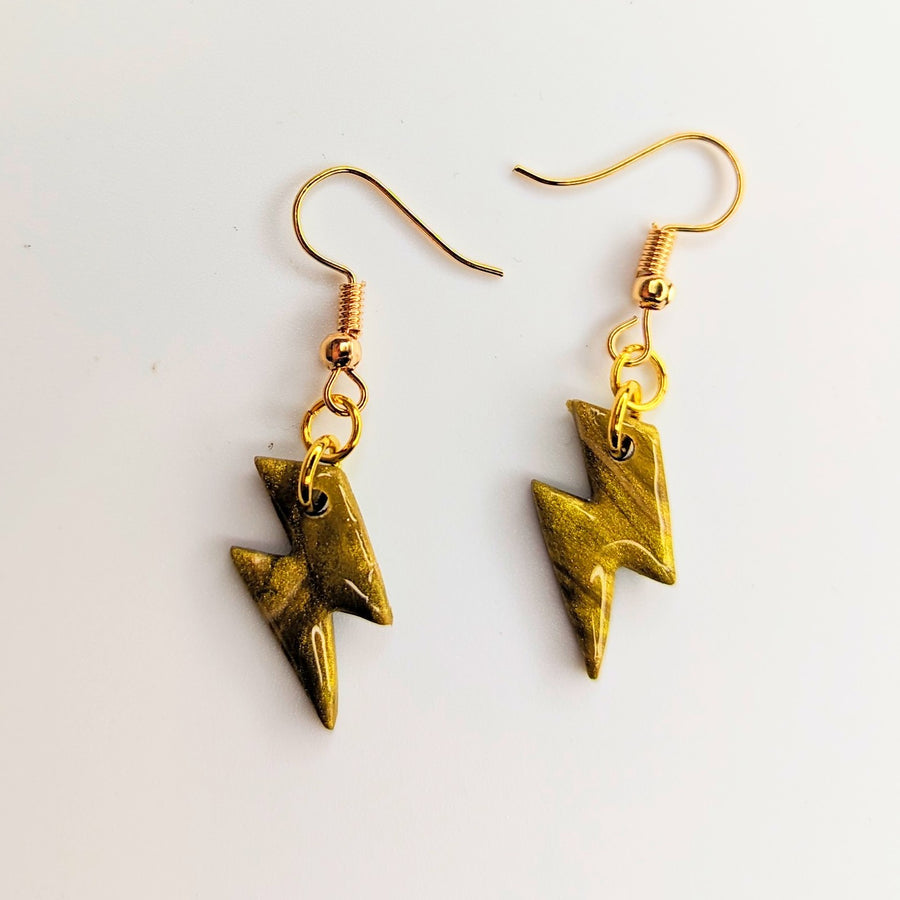 Marbled Gold Cute Lightning Bolt Drop Earrings