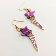 Marbled Purple Star Topped Microphone Charm Trapeze Earrings