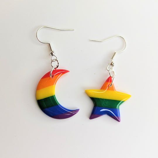 Rainbow Pride Star & Moon Drop Earrings LGBTQ Jewellery