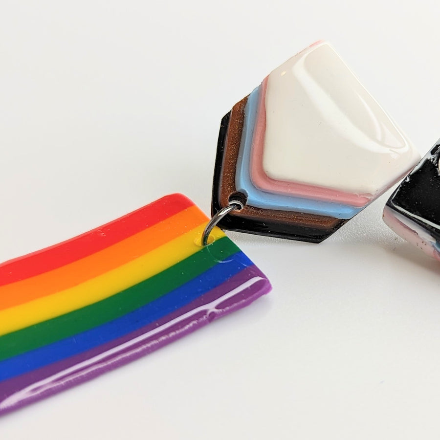 Progressive Rainbow Flag Themed Pride Trapeze Earrings LGBTQ Jewellery