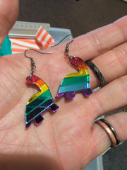 Mirrored Rainbow Acrylic Dinosaur Earrings