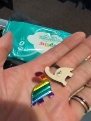 Mirrored Rainbow Acrylic Dinosaur Pin Badge