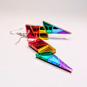 Mirrored Rainbow Acrylic Lightning Bolt Drop Earrings