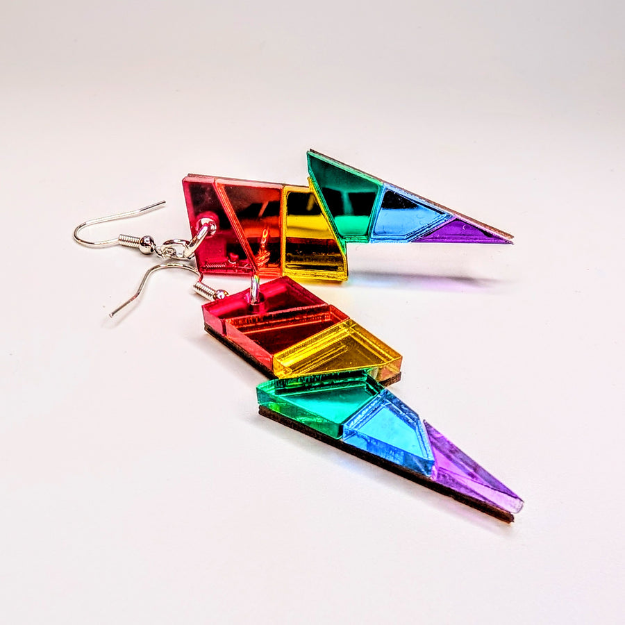 Mirrored Rainbow Acrylic Lightning Bolt Drop Earrings