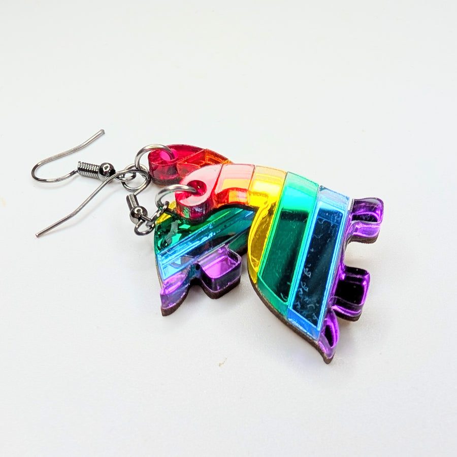 Mirrored Rainbow Acrylic Dinosaur Earrings