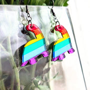 Mirrored Rainbow Acrylic Dinosaur Earrings