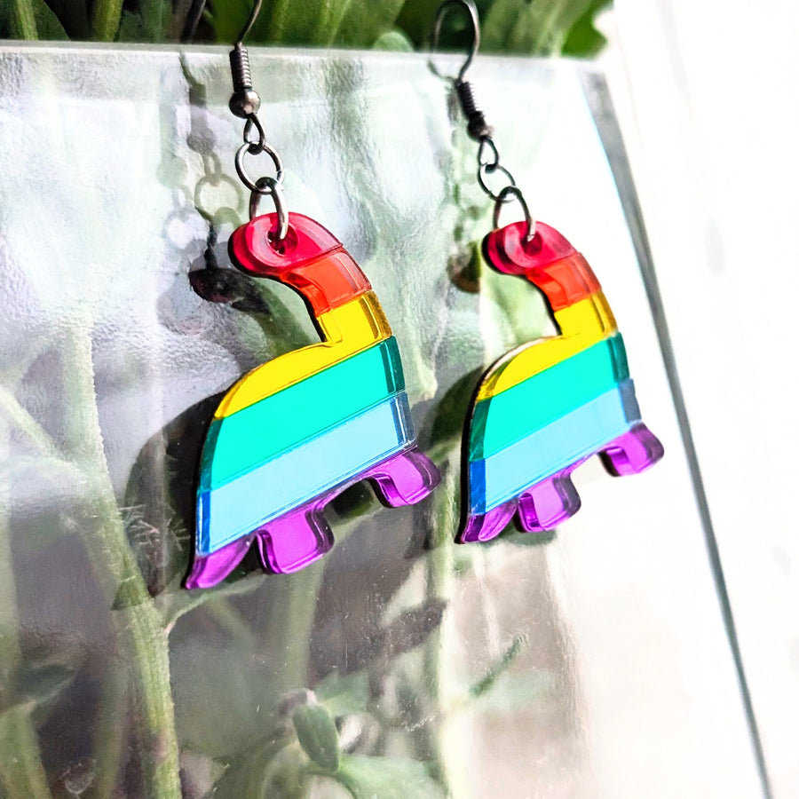 Mirrored Rainbow Acrylic Dinosaur Earrings