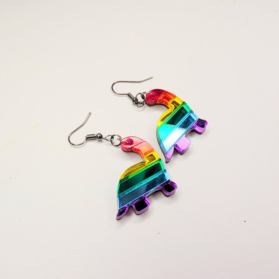 Mirrored Rainbow Acrylic Dinosaur Earrings