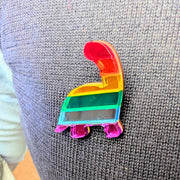 Mirrored Rainbow Acrylic Dinosaur Pin Badge