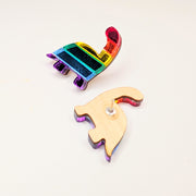 Mirrored Rainbow Acrylic Dinosaur Pin Badge