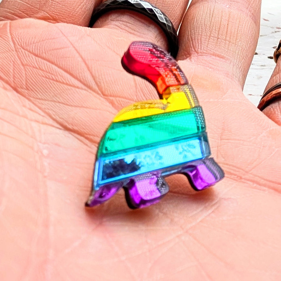 Mirrored Rainbow Acrylic Dinosaur Pin Badge