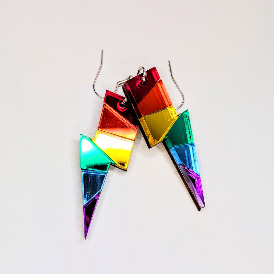 Mirrored Rainbow Acrylic Lightning Bolt Drop Earrings